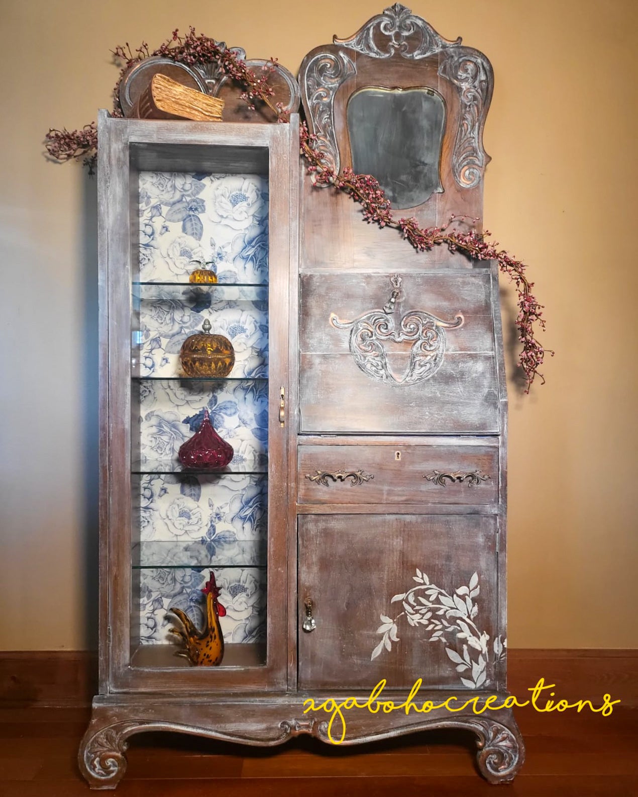 Antique secretary desk with shop glass hutch